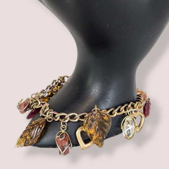 Vintage Pressed Glass & Wrapped Stone Bracelet - Picture 2 of 5